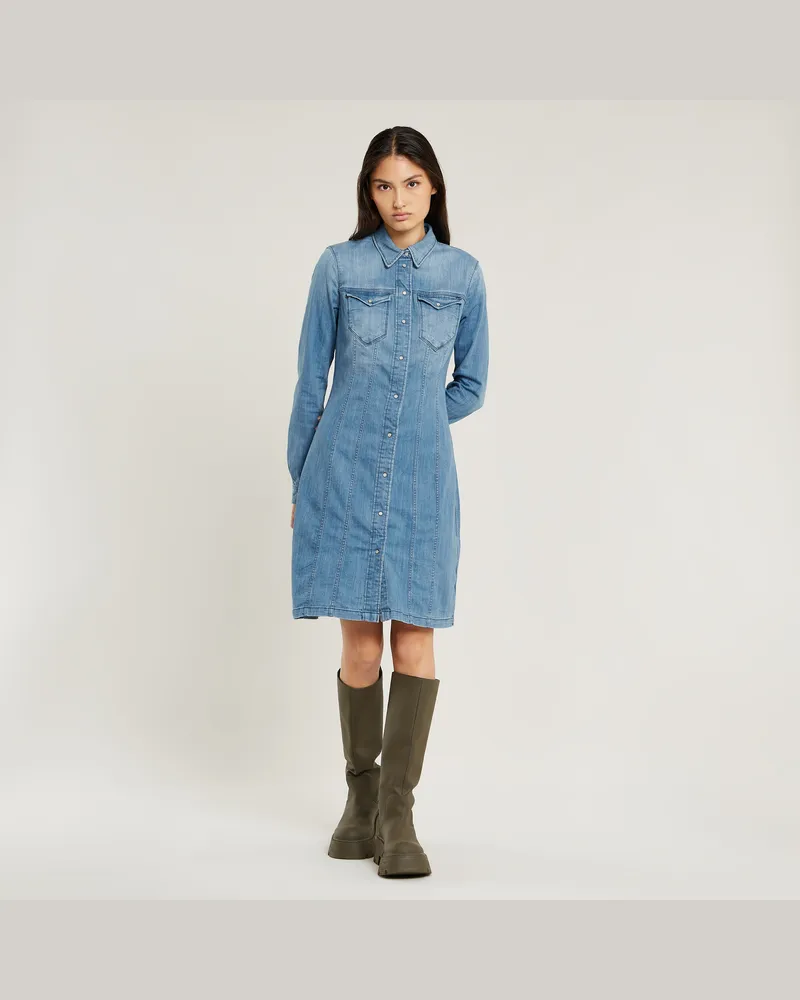 G-STAR RAW Tacoma Slim Flare Kleid - Mittelblau - Damen Mittelblau