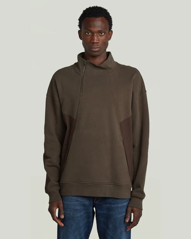 G-STAR RAW Fabric Mix Half Zip Sweater - Braun - Herren Braun