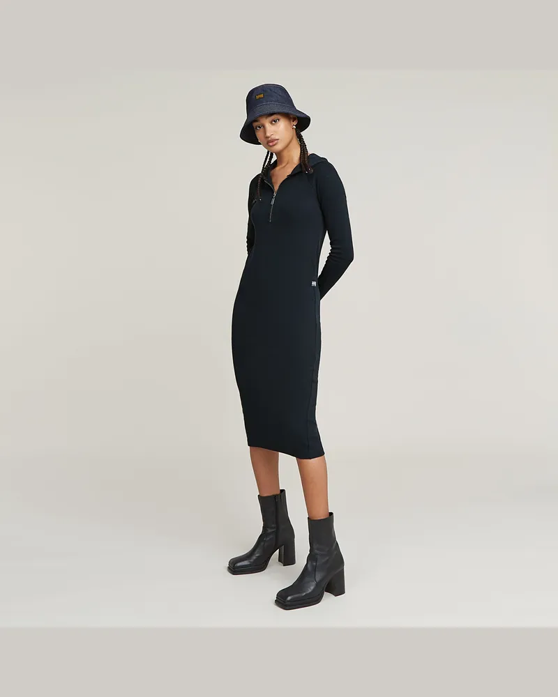 G-STAR RAW Half Zip Hooded Slim Kleid - Dunkelblau - Damen Dunkelblau