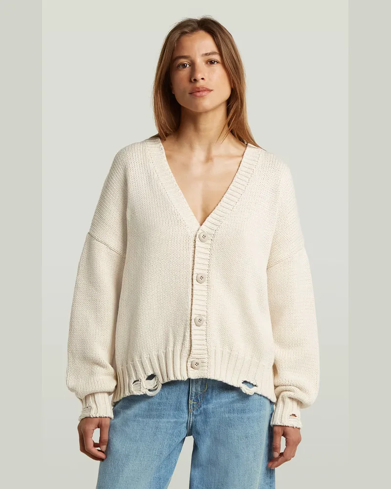 G-STAR RAW Distressed Cardigan Knit - Weiß - Damen Weiß