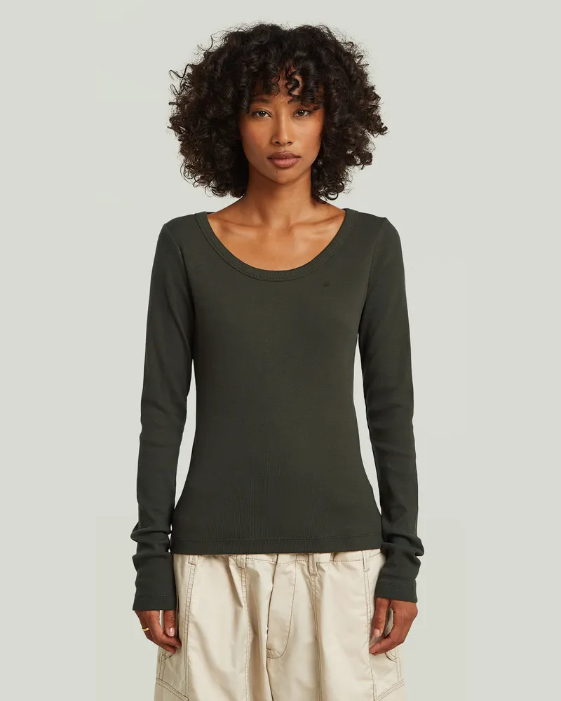 G-STAR RAW Slim Rib Open Neck T-Shirt - Grau - Damen Grau