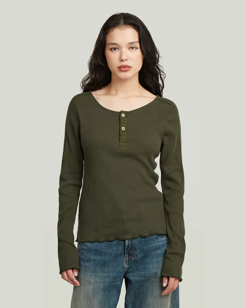 G-STAR RAW Slim Henley Long Sleeve T-Shirt - Grau - Damen Grau