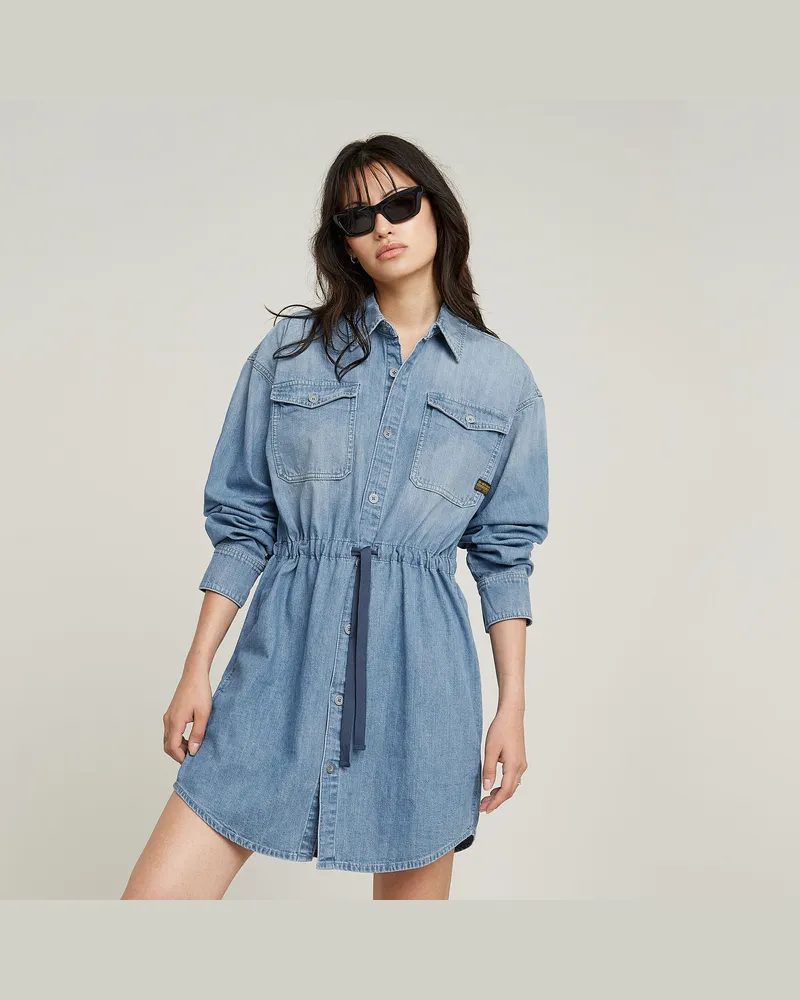 G-STAR RAW Relaxed Drawcord Denim Kleid - Hellblau - Damen Hellblau
