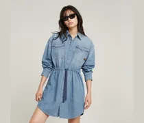 Relaxed Drawcord Denim Kleid - Hellblau - Damen