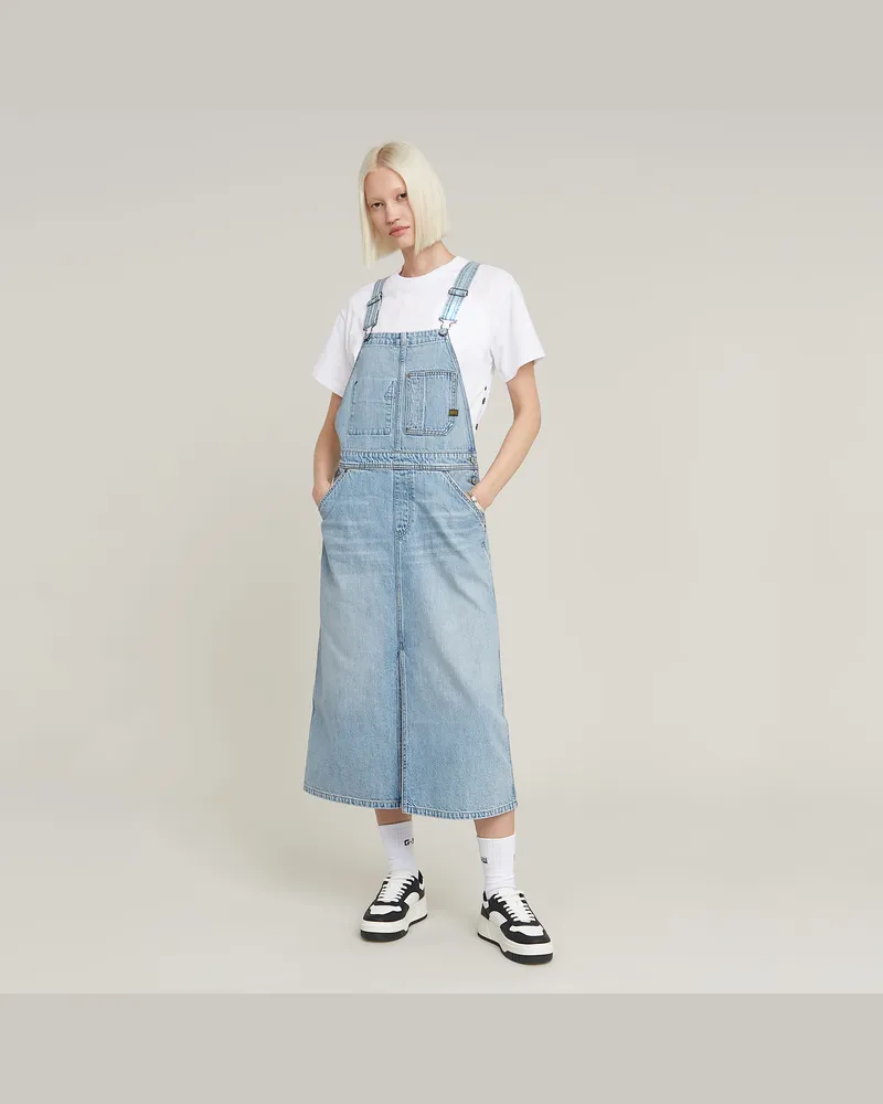 G-STAR RAW Midi Dungaree Kleid - Hellblau - Damen Hellblau
