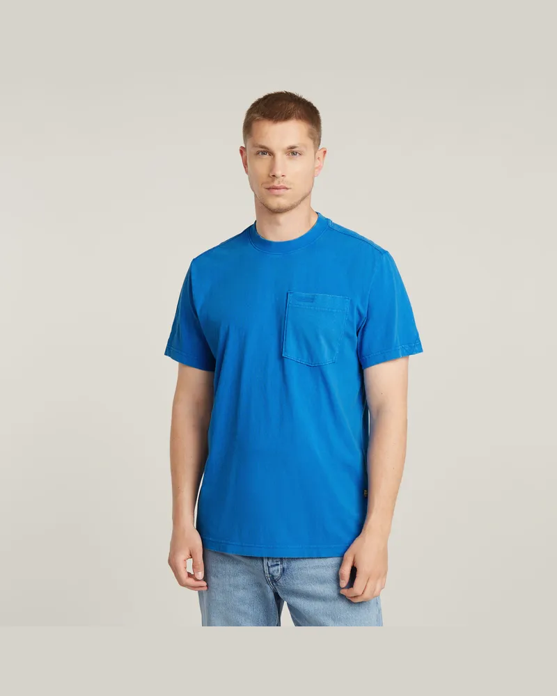 G-STAR RAW Washed Pocket T-Shirt - Mittelblau - Herren Mittelblau