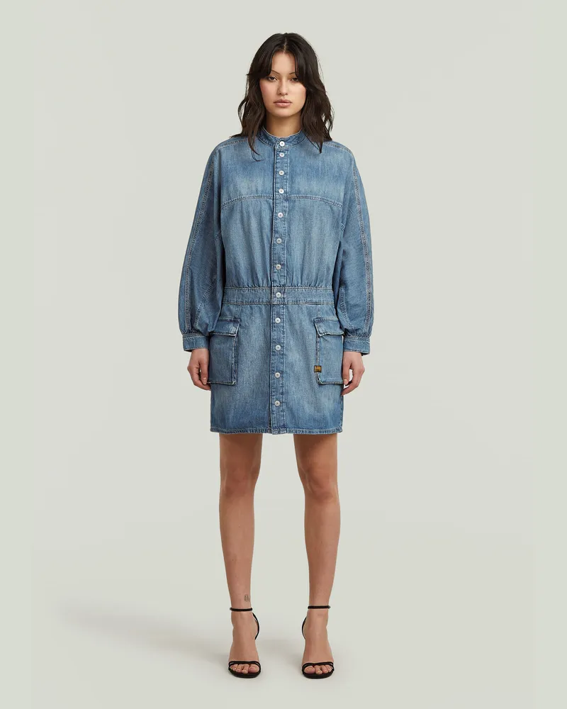 G-STAR RAW Macro Ballon Kleid - Mittelblau - Damen Mittelblau