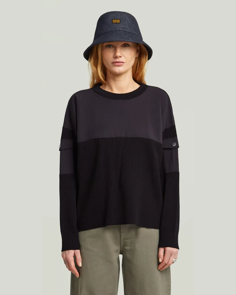 G-STAR RAW Woven Mix Ribbed Knit - Schwarz - Damen Schwarz