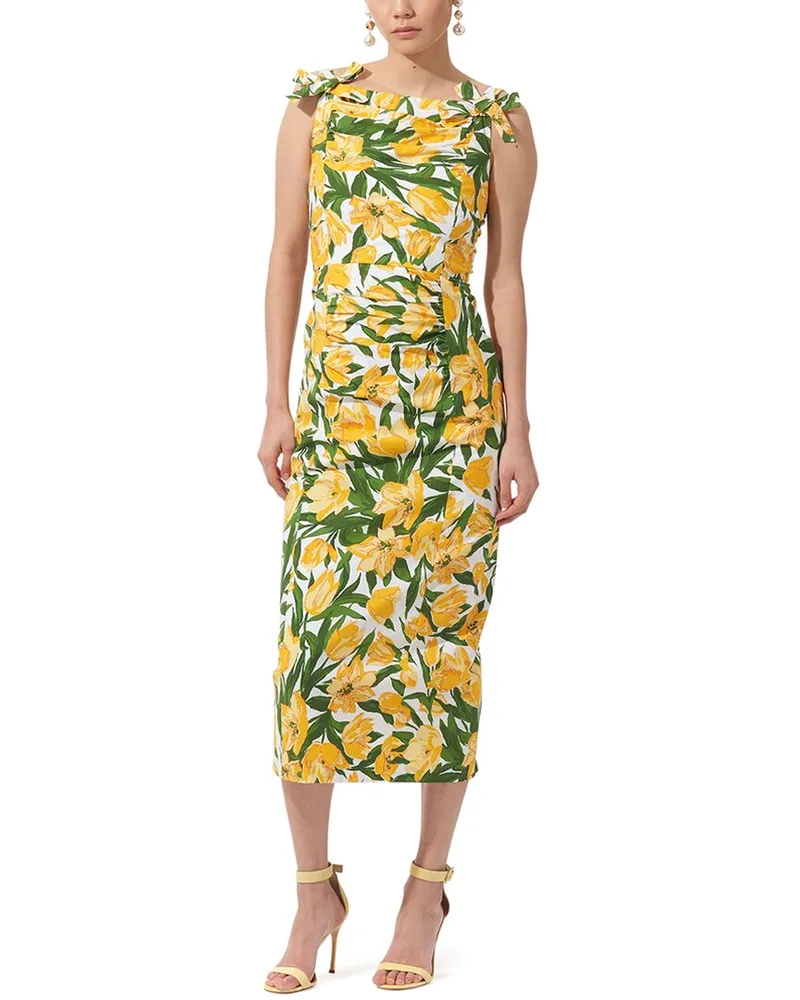 Carolina Herrera New York Thin Bow Strap Midi Dress White