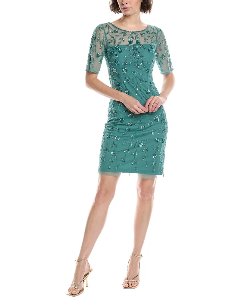Adrianna Papell Beaded Floral Midi Dress Green