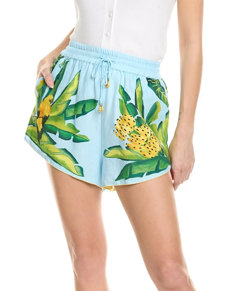 FARM Rio Foliage Linen-Blend Short Blue