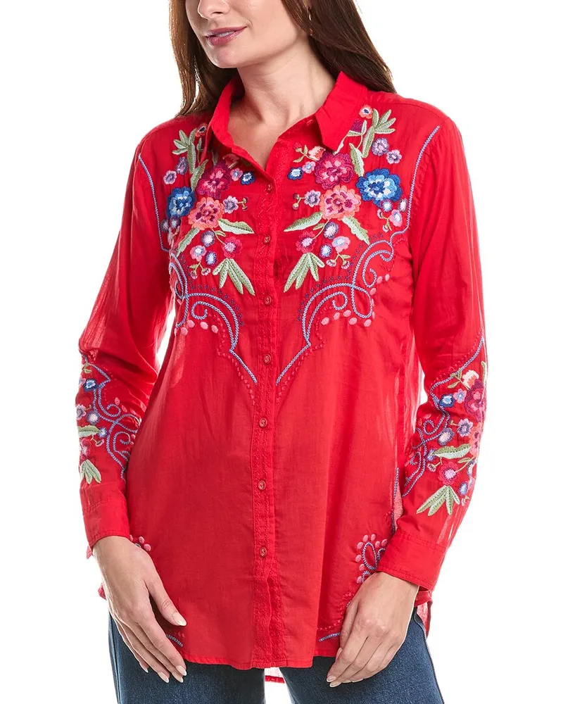 Johnny Was Oversized Shirt Tunic Red