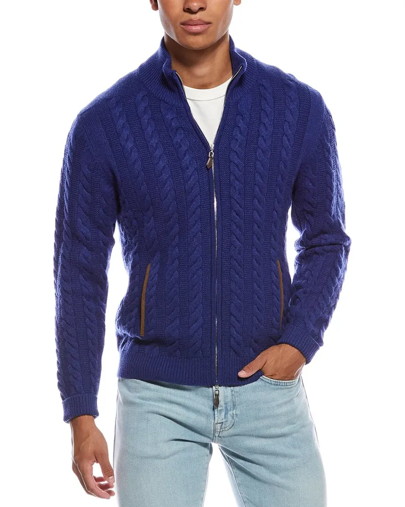 N.Peal Richmond Cable Cashmere Cardigan Blue