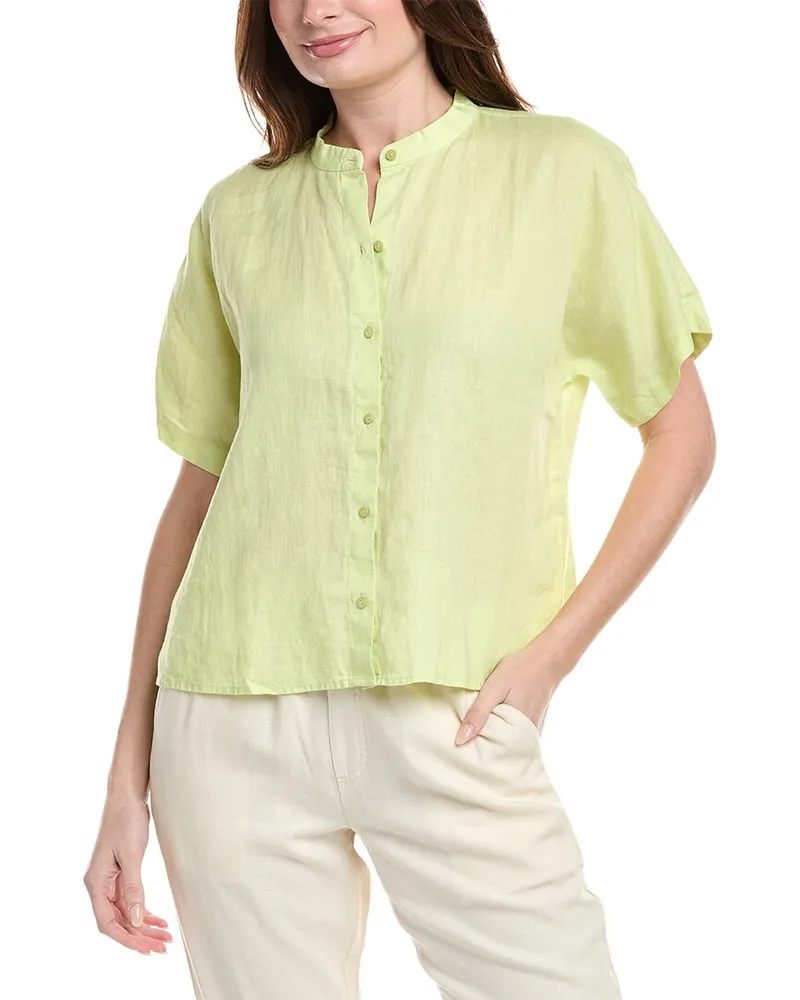 Eileen Fisher Mandarin Collar Linen Shirt Orange