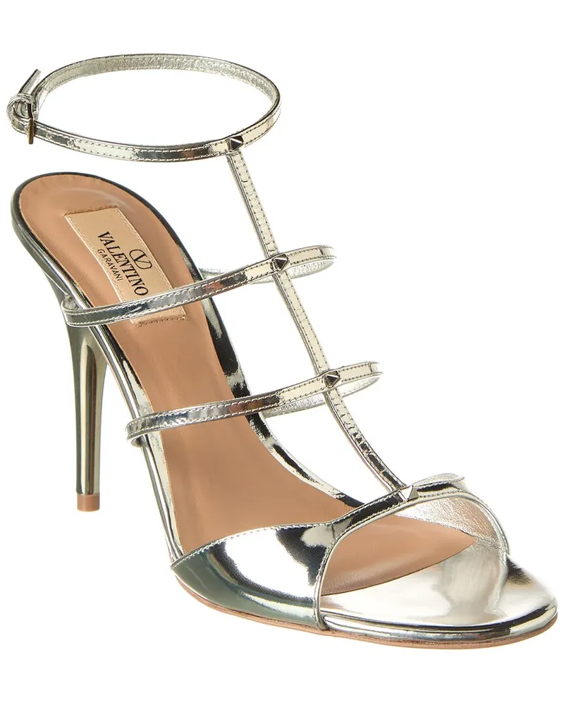 Valentino Garavani Rockstud 100 Leather Sandal Silver