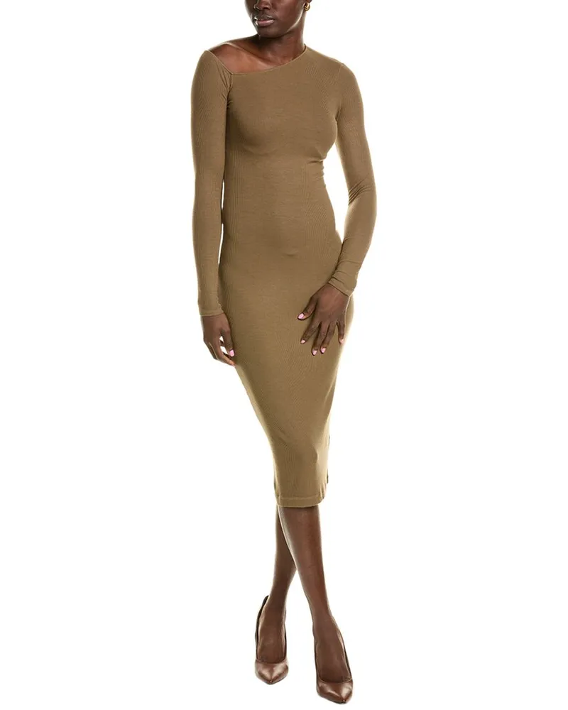 Enza Costa Angled Silk-Blend Midi Dress Green