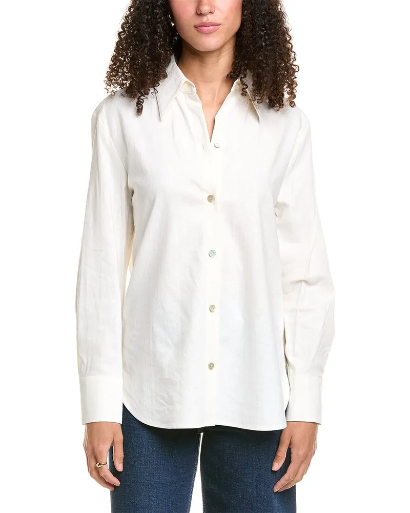 Vince Relaxed Button-Down Linen-Blend Shirt White