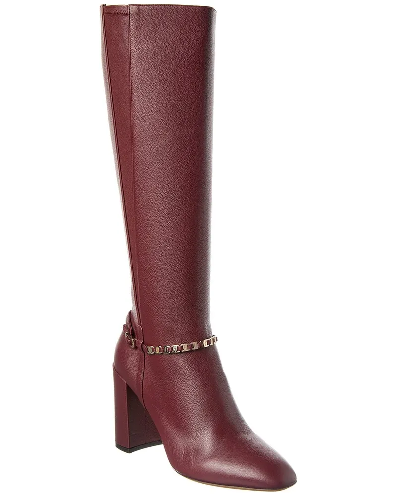 Ferragamo Triba Leather Knee-High Boot Red