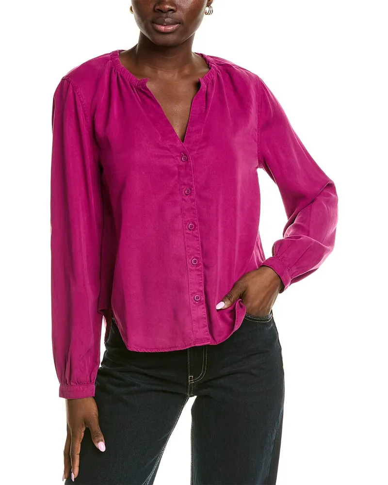 Bella Dahl Elastic Neck Button Down Shirt Pink