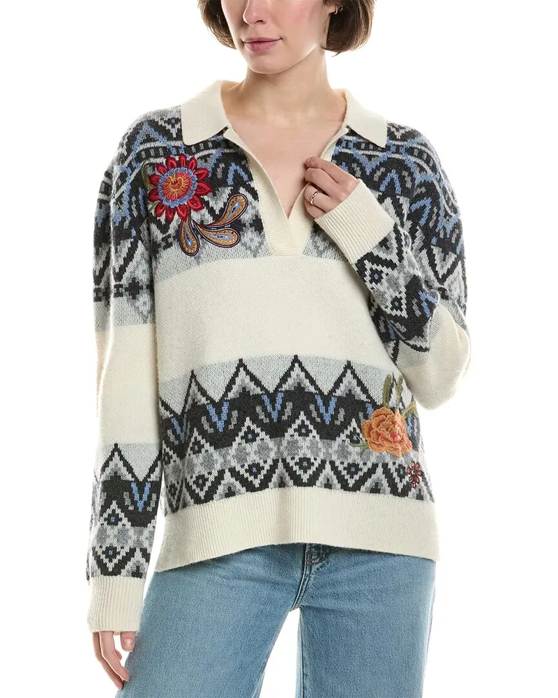 Johnny Was The Fairisle Polo Wool & Cashmere-Blend Sweater White