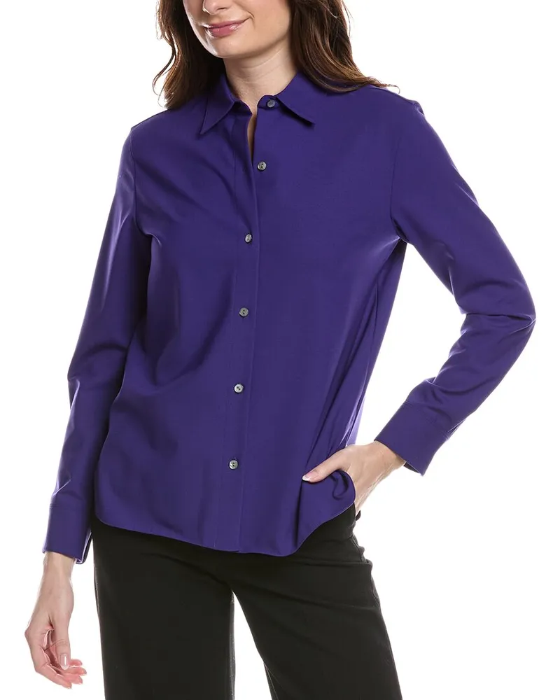 Theory New Straight Wool-Blend Shirt Blue