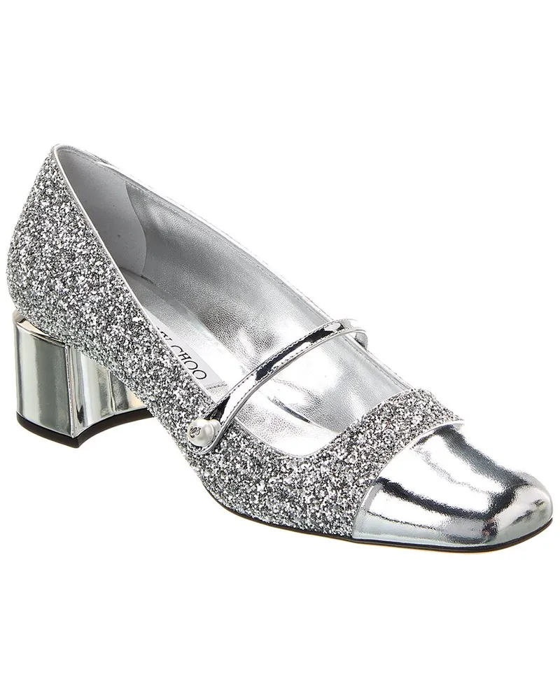 Jimmy Choo Elisa 45 Glitter & Leather Pump Silver
