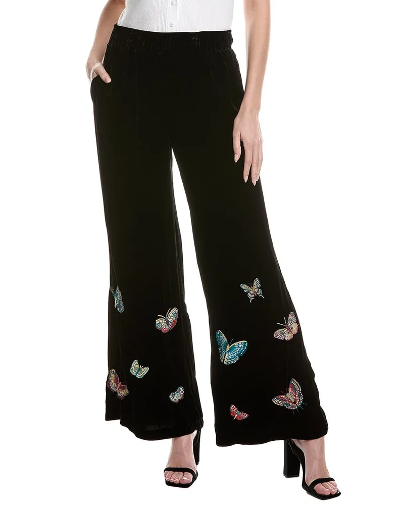 Johnny Was Luciana Velvet Silk-Blend Wide Leg Pant Black