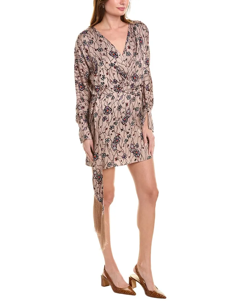Joie Hammered Satin Mini Dress Beige