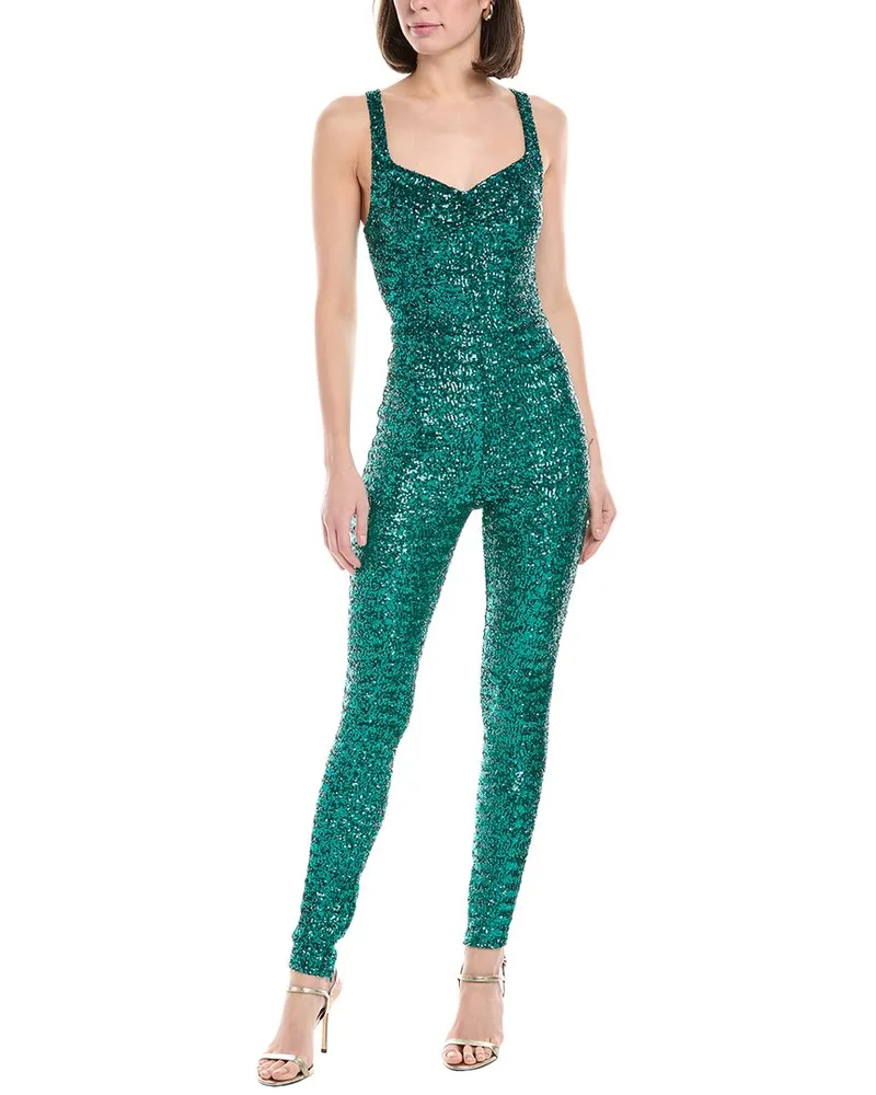 Elisabetta Franchi Tuta Donna Sequin Jumpsuit Green