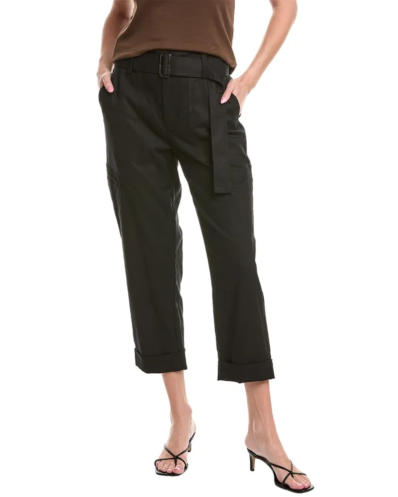 Vince Belted Linen-Blend Pant Black