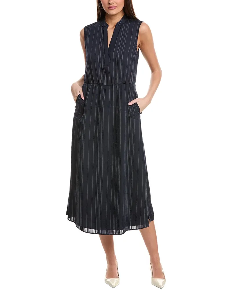 Vince Drapey Stripe Tiered Maxi Dress Blue