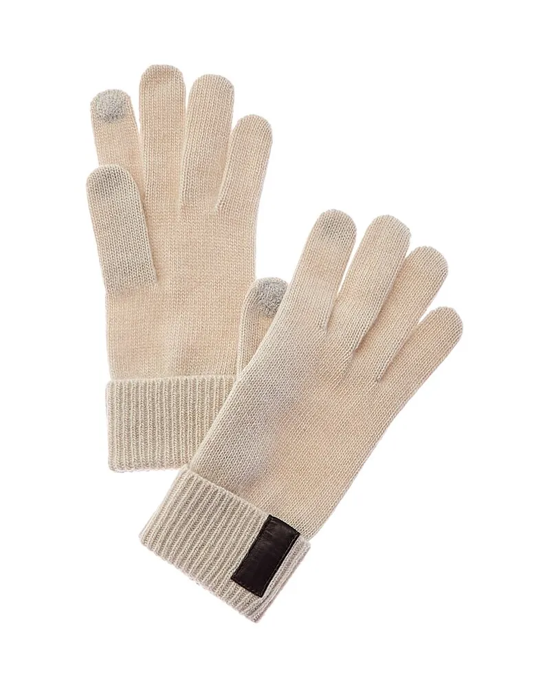 portolano  Leather-Trim Cashmere Gloves White