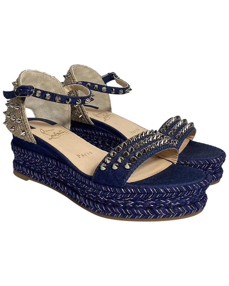 Christian Louboutin Women's Cotton denim Madmonica Spike Wedge Ankle-Strap  Sandal (Authentic Pre-Loved Nocolor