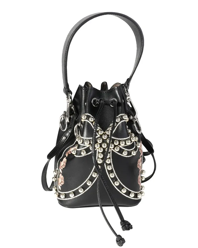 Fendi Black Leather Studded Bow Mon Tresor Bucket Bag (Authentic Pre-Loved Nocolor