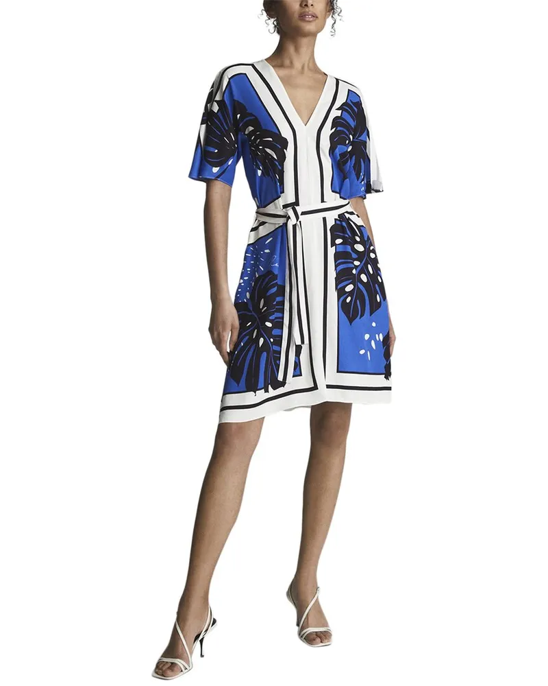 Reiss Hannah Palm Print Mini Dress Blue