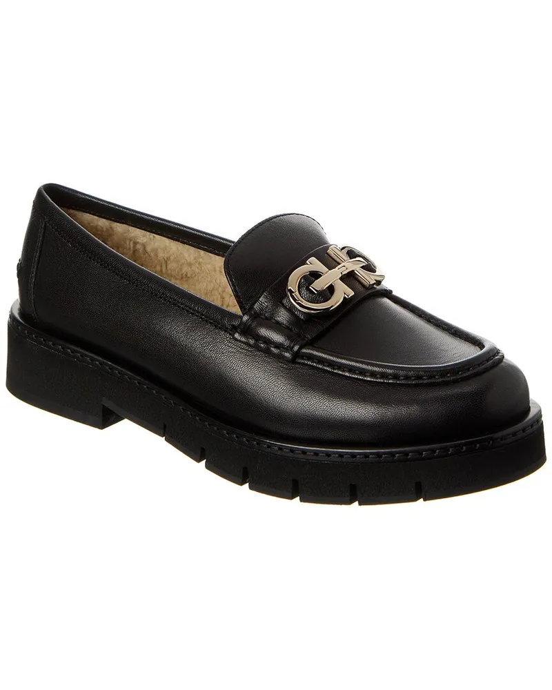 Ferragamo Ofelia Lug Ornament Leather Loafer Black