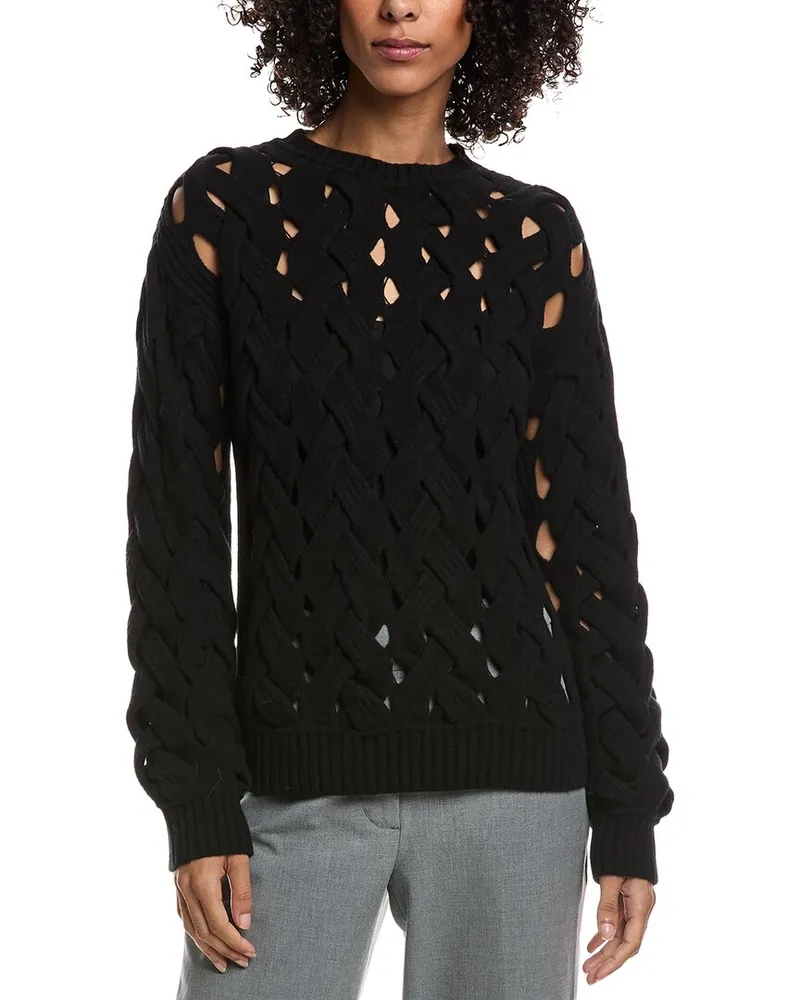 Valentino Garavani Open Cable Knit Wool & Angora-Blend Sweater Black