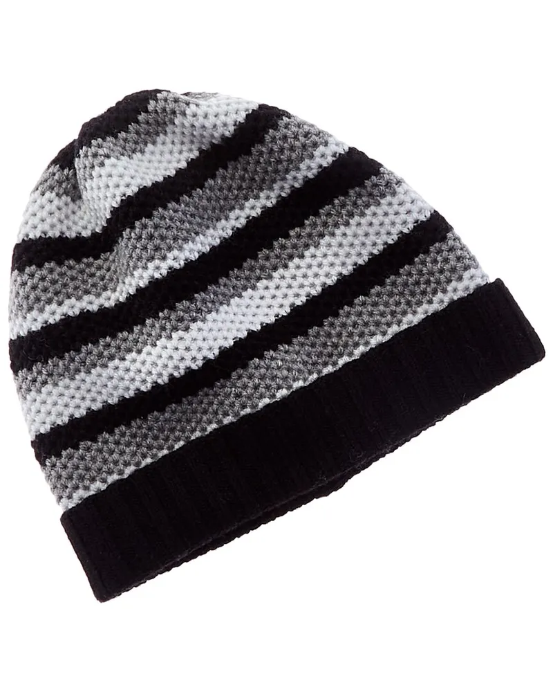 portolano  Striped Honeycomb Stitched Wool Beanie Black
