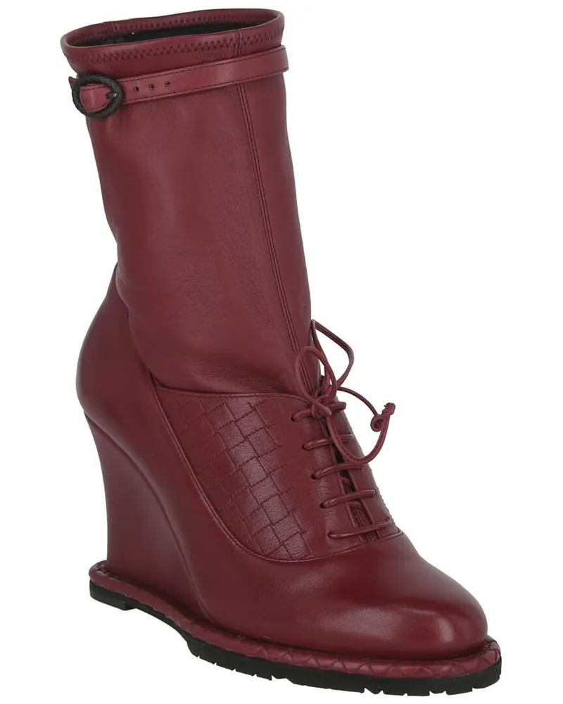 Bottega Veneta Leather Wedge Leather Boot Red