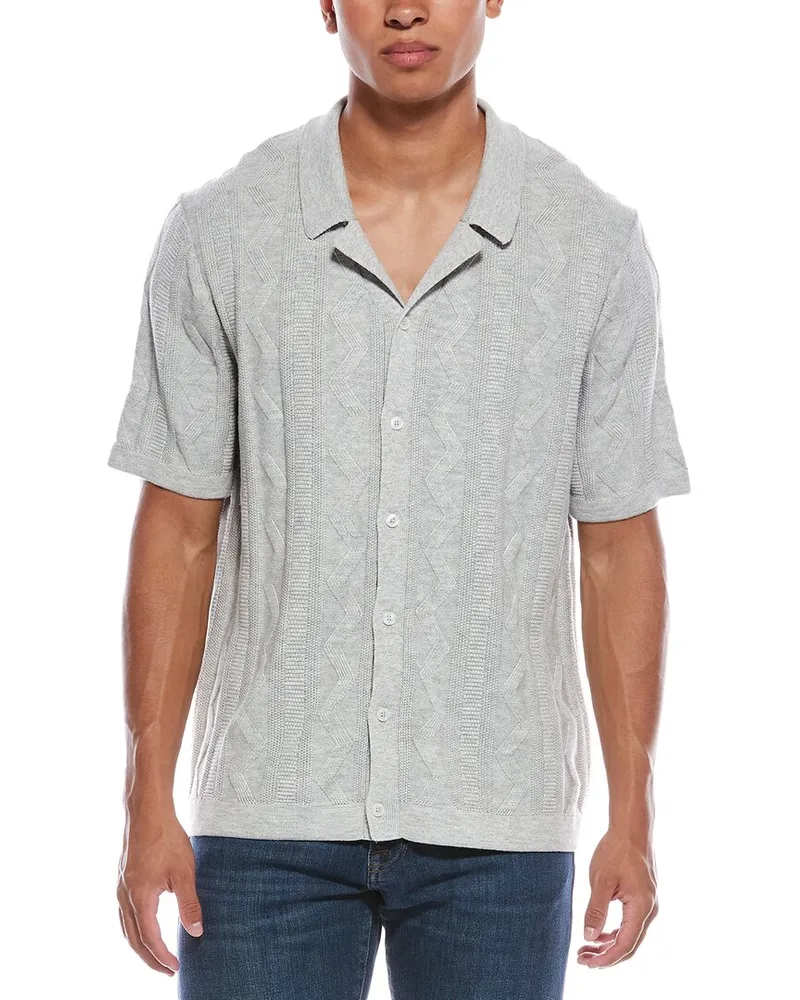 Elie Tahari Textured Knit Polo Shirt Grey