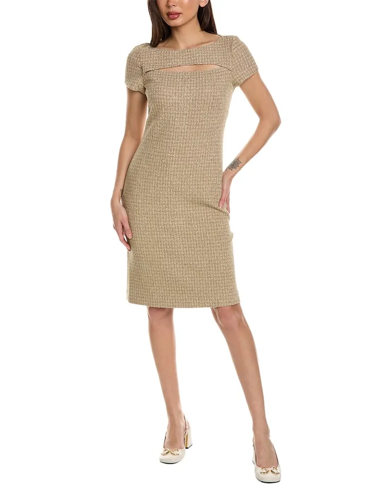 ST. JOHN Tinsel Tweed Sheath Dress Brown
