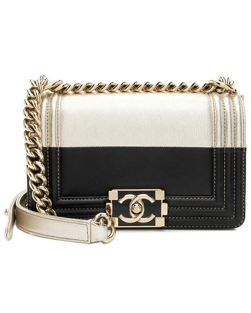 Chanel Black Calfskin Two-Tone Small Boy Bag (Authentic Pre-Loved Nocolor