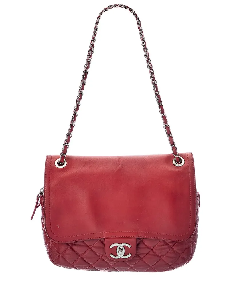 Chanel Red Calfskin Leather Flap Messenger Bag (Authentic Pre-Loved Nocolor