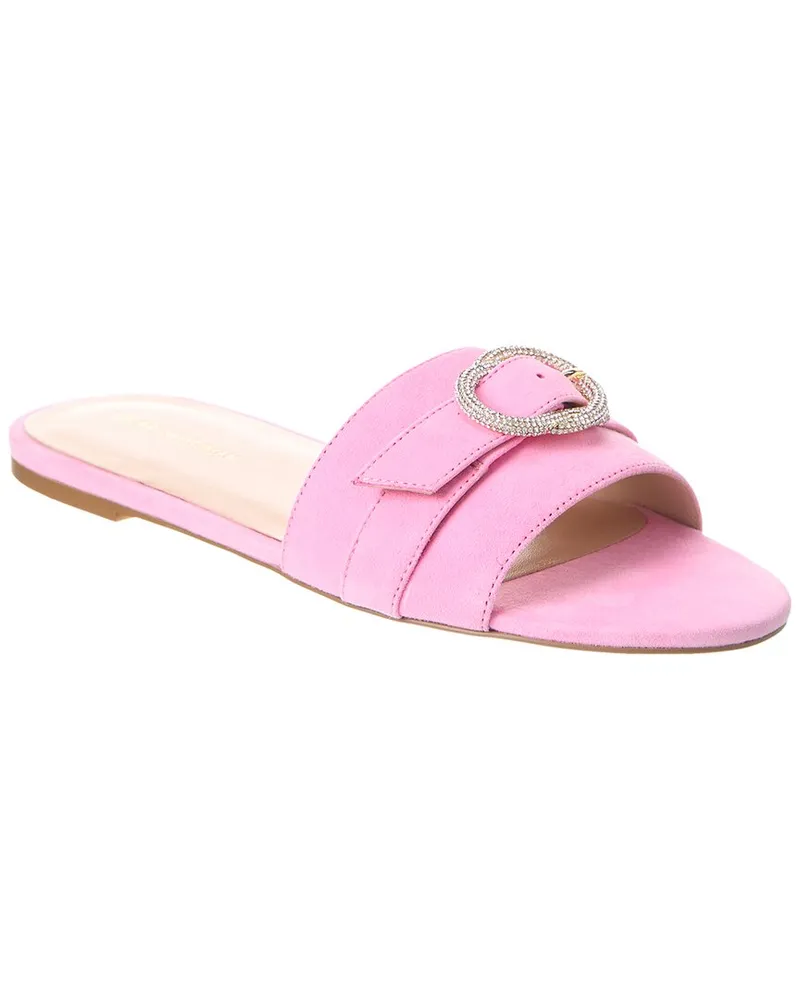 Stuart Weitzman Crystal Buckle Suede Slide Pink