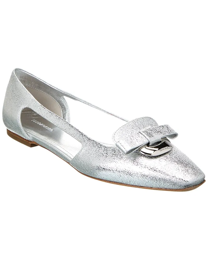 Ferragamo Cutout Leather Ballet Flat Silver