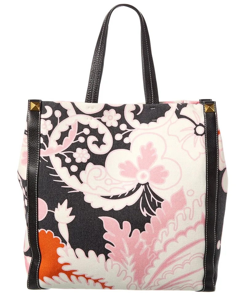 Valentino Garavani Canvas & Leather Tote Black