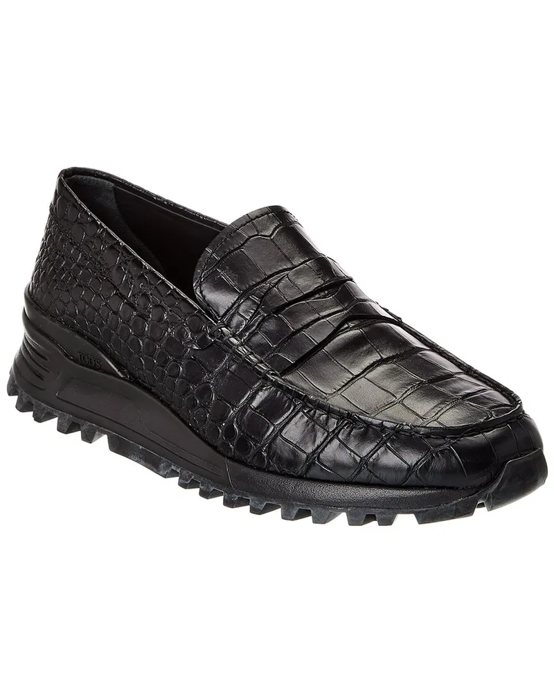 TOD'S TOD’s Croc-Embossed Leather Loafer Black