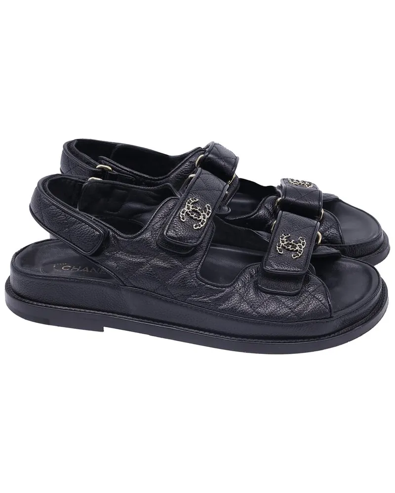 Chanel Women's Calfskin Leather CC Dad Quilted Sandal, Size FR Authentic  Pre-Loved Nocolor