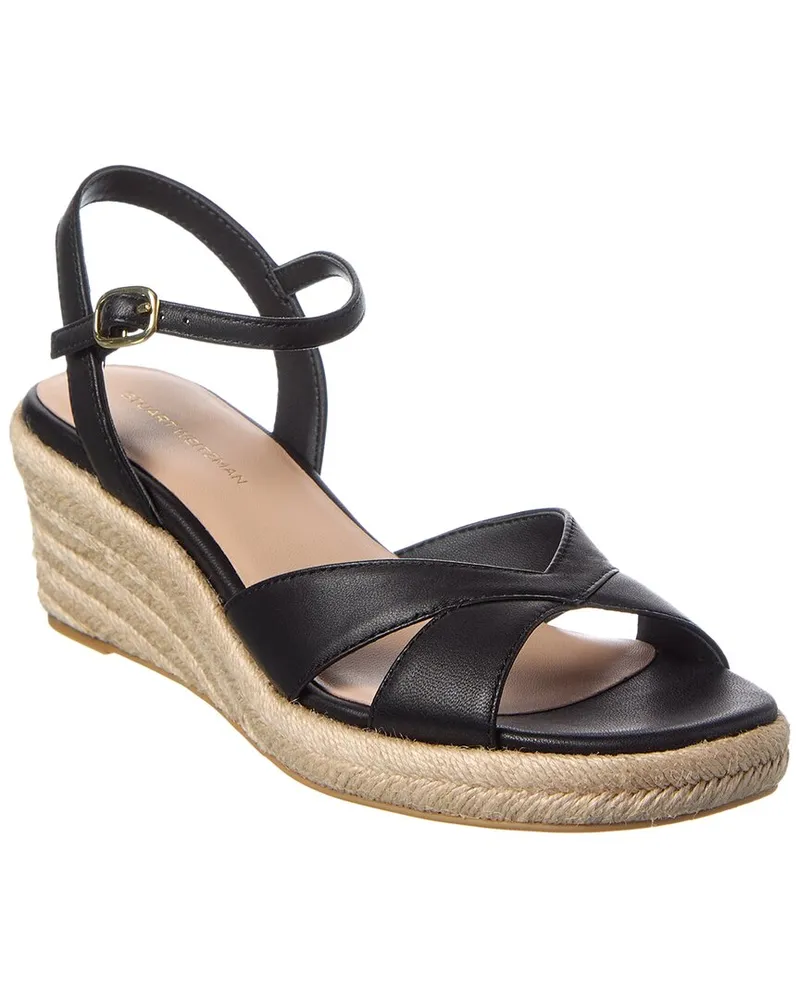 Stuart Weitzman Miami Espadrille Canvas & Leather Wedge Black