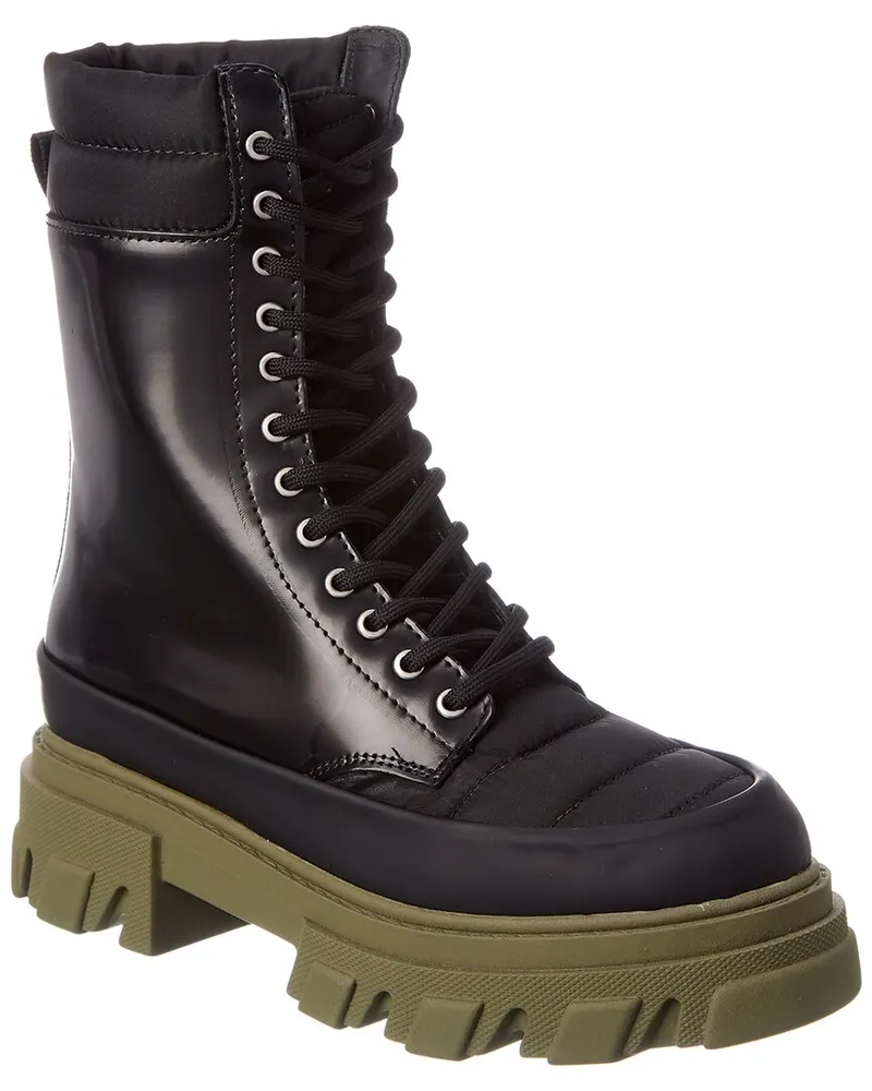 Ganni Quilted Nylon & Leather Combat Boot Black